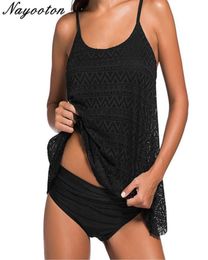 Women Black Tankini Tummy Control Swimwear Tank Top Retro Printed Swimsuit with Boyshorts Two Piece Bathing Suit T2007084426004