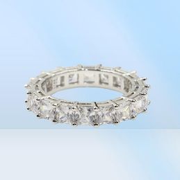 Vintage Fashion Jewelry Real 925 Sterling Silver Princess White Topaz CZ Diamond Eternity Women Wedding Engagement Band Ring Gift6590208