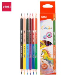 Deli Dual Colored Pencil 6/12 Colors Art Marker Fine Liner Brush Drawing Painting Supply Sketch Painting School Supplies