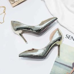 Dress Shoes Women Pumps High Heels Silver Sexy Patent Leather Sliver Shoes for Women Stilettos Fashion Luxury Wedding Party Shoes Big Size H240521