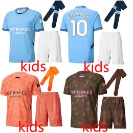 24 25 HAALAND SOCCER JERSEYS GREALISH DE BRUYNE FODEN MANS CITIES EDERSON M. goalkeeper BERNARDO 2023 2024 J. ALVAREZ STONES football top shirt kids kit set uniforms