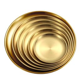 Dishes Plates Stainless Steel Barbecue Storage Tray Western Food Brass Gold Round Metal Fruit Plate Dessert Snack Jewellery Display Dh4E5