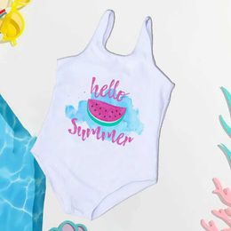One-Pieces Hello Summer Baby Girl One Piece Bathing Suit for 2-7 Summer Toddler Swimwear Cute Bikini Swimwear Beach Party Clothing d240521