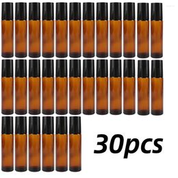 Storage Bottles 30PCS 10ml Amber Glass Roll On Bottle For Essential Oil Vials With Roller Metal Ball Refillable Containers Empty