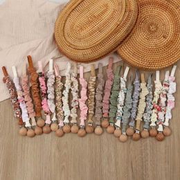 Pacifier Holders Clips# Cotton linen baby pacifier clip chain beech wood d240521