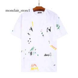 Lanvinn Polo Shirt Mens Designer T Shirt Casual Man Womens Tees Painted Ink Splash Graffiti Letters Loose Short-Sleeved Round Neck Clothes 5006