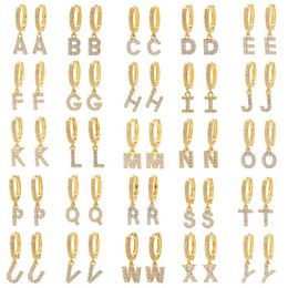 Stud Earrings 26 English Letters Cubic Zircon Ear Piercing Earring Copper Initial Circle Hoop For Women Girl Summer Jewelry