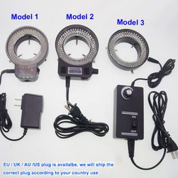 Black Adjustable 7500K 144 LED Ring Light illuminator Lamp Industry Stereo Microscope Camera Magnifier AC 110-240V Adapter