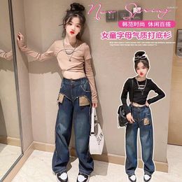 Clothing Sets Streetwear Girls Set Long Sleeve T-shirt Wide Leg Pant Suit Spring 2024 Scheming Girl Design Sense Outfits Children