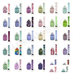 Keychains & Lanyards 84 Colours Customise Neoprene Hand Sanitizer Bottle Holder Keychain Wristband Key Ring 1 Setis2 Pcs Mtiple Styles Dhrdh