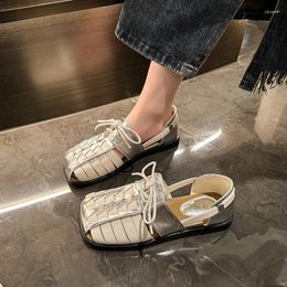 Casual Shoes Weave Women Flats Lace Up Sandals Rome Summer 2024 Designer Loafers Dress Hollow Beach Retro Cosy Mujer Zapatos