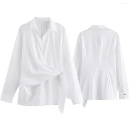 Women's Blouses Maxdutti 2024 Minimalist Wrapped White Shirt Women Tops Spring And Summer Fashion Long Sleeve Loose Casual Blouse