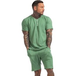 Men's T-Shirts GINGTTO Mens Pyjama Set Cotton with Pockets Shirts with Shorts 2 Piece Set Sleepwear Home Clothes for Men Home Wear Mens Set J240515