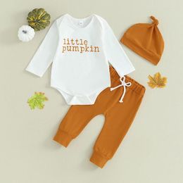 Clothing Sets FOCUSNORM 0-18M Infant Baby Boy Halloween Clothes 3pcs Letter Print Long Sleeve Romper Solid Color Pants Hat