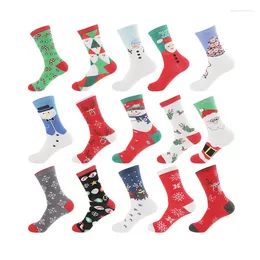 Women Socks 24Colors Happy Funny Graphic For Men Couples Cotton Elder Elk Snowman White Snowflakes Red Green Sock Christmas Gift