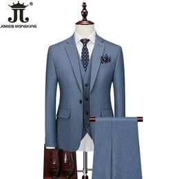 Blazer and Vest Pants Highend Brand Formal Business Solid Colour Mens Slim Suit Threepiece Groom Wedding Dress Party Social 240515