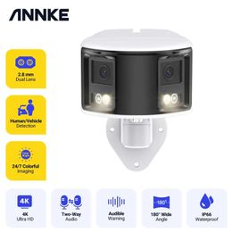 Wireless Camera Kits ANNKE 4K PoE Security Camera System Dual Lens IP Camera 180 Degree Viewing Angle Human Vehicle Detection Colour Night Vision J240518