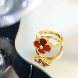 Lovers exclusive Vanly ring without deformation Lucky Clover Ring Silver Plated 18K Red Diamond with Original logo box Vanly