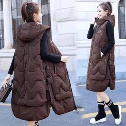 Women's Vests Winter Women Hooded Long Vest Jacket Gilet Sleeveless Waistcoat Outerwear With Hood Snow Wear Clothing