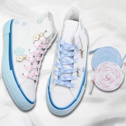 Shoe Parts Original Multi-style Cherry Tie Dye Printin Blossom Pink Shoelace Female Flower Sneaker Woman Lace Of White