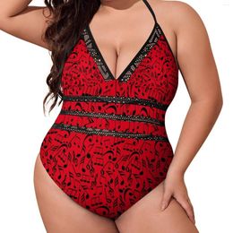 Women's Swimwear Red Music Notes Swimsuit Sexy Vintage Print Backless One Piece Modern Swimsuits Surf Oversized Bathing Suits