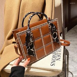 Bag Lattice Ribbon Women Tote 2024 Fashion Quality PU Leather Women's Designer Handbags Ladies Trend Shoulder Messenger Bags