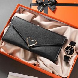 Wristwatches 2PCS Set Women Fashion Casual Leather Watches Quartz & Ladies Heart Shaped Long Wallet Dress Clock Montre Femme