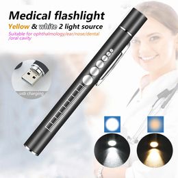 USB Rechargeable Handy Pen Light Mini Nursing Flashlight LED Torch Lamp With Stainless Steel Clip Pocket Led Flashlight 240521