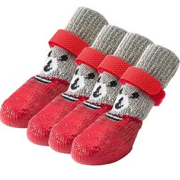 4pcs Antiskid Puppy Shoes Waterproof Winter Pet Dog Anti-slip Rain Snow Boots Footwear Thick Warm For Prewalkers Socks Booties