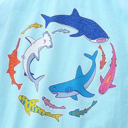 T-shirts Little maven 2024 New Design Boys T Shirts Cartoon Sea Sharks Childrens Clothing t shirts Cotton Baby Boys Tops Tees Clothes Y240521