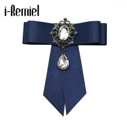 Brooches I-Remiel Ribbon Tie Bow Brooch Fabric Crystal Flower Pins And Accessories Ladie Bowtie Broaches Pin Badge For Women Men