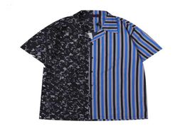 2022 Europe Italy mens polo t shirts Spring Summer Men Casual jacquard Blue stripe stitching Shirt Cool Hip hop Designer Tee1947449