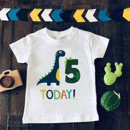 T-shirts Dinosaur Birthday Number Gift T Shirt Children Happy Birthday Dino Present T-shirt Boy Girl Animal Funny Gift Kid Tshirt Y240521