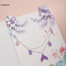 Hair Clips Women Forehead Jewellery Purple Flower Hairpins Side Chain Tassel For Girls Party Headpieces Headdresses