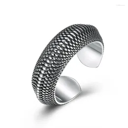 Cluster Rings Personality Simple 925 Silver Ring Male Index Finger Accessories Retro Geometry Pattern Dragon Scale For Men Jewellery Open