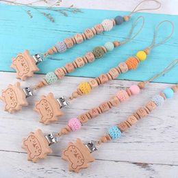 Pacifier Holders Clips# Personalized name DIY baby pacifier clip chain lion wood silicone denture clip tooth toy free of bisphenol A d240521