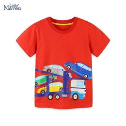 T-shirts Little maven 2024 New Kids Clothes for Baby Boys T-shirts for Children Cartoon Vehicles Cotton Blouses T-shirt Tops 2-7 Years Y240521