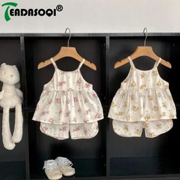 Clothing Sets 0-3Y Summer Toddler Baby Girls Clothes Suit Halter Cotton Flower Print Princess Skirt Vest Tank Top Shorts Kids Infant 2Pcs