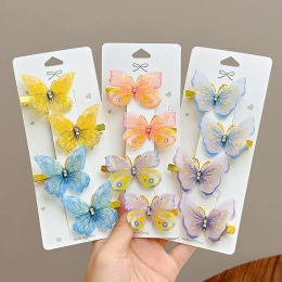 2PCS/Set Beautiful Chiffon Butterfly Metal Hairpin For Girls Sweet Hair Decorate Cute Hair Clip Barrette Lovely Hair Accessories