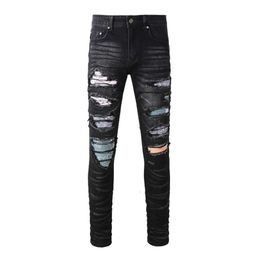 amri designer amrir purple brand ksubi jeans paint amiriri for mens jnco jeans higher High Street Jeans Fashion Brand Mens Broken Hole Colourful Patch Beggars Open Kne