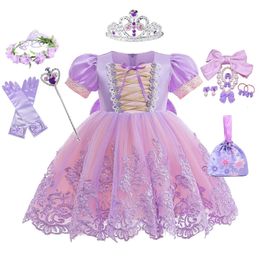 Girls Fancy Girl Embroidered Flower Rapunzel Princess Party Dress Christmas Baby Girls Sofia Puff Sleeve Infants Ball Gowns 240521
