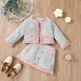 Clothing Sets Baby Girls Spring Autumn 2PCS Clothes Set Toddler Kids Little Lady Brand Sweet Cardigan Coat Blouse Tops Skirt Suits 3M - 3Y