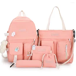 Backpack Style School Girls 5 Pcs Sets Backpacks Students Large Capacity Shoulder Bags Laptop Harajuku For Teenages Pencil Case