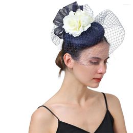 Berets Nice Navy Wedding Fashion Fascinator Hat Women Hairpin Headwear Linen Elegant Ladies Party Dinner Hair Accessories