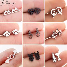 Stud Earrings Minimalist Stainless Steel Women Men Jewelry Black Dog Heartbeat Mountain Leaf Earings Animal Accessories Brincos