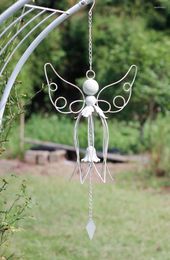 Decorative Figurines Antique White Blue Iron Big Angel Wind Chime European Home Garden Decor Metal Flower Fairy Hanging Bell Outdoor