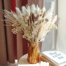 Decorative Flowers 109-Pack Natural Fluffy Dried Reed Bouquet Country Style Home Table Party Farmhouse Decor Holiday Wedding Birthday