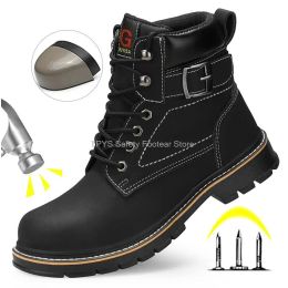 High top Men's Safety Shoes Steel Toe Anti Smash Safety Boots Puncture Proof Work Safety Boots Wear-Resistant Men's Work Shoes
