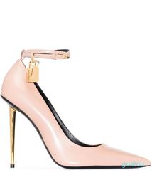 Tof-pump Women Dress Shoe calf leathers heeled Pointed toe ankle strap pin-buckle stiletto heel