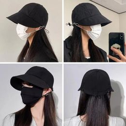 Berets Foldable Sun Hat Summer Drawstring Wide Brim Quick-drying Visors Adjustable Bucket Men Women